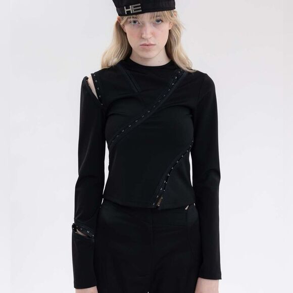 Heliot Emil Semperi Black Long Sleeve Top Hook & Eye Closures Throughout Ssense - Picture 2 of 9